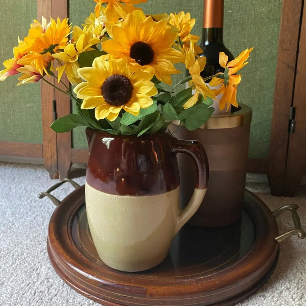 Zanesville Brown & Tan Stoneware Pitcher Rustic Table Setting